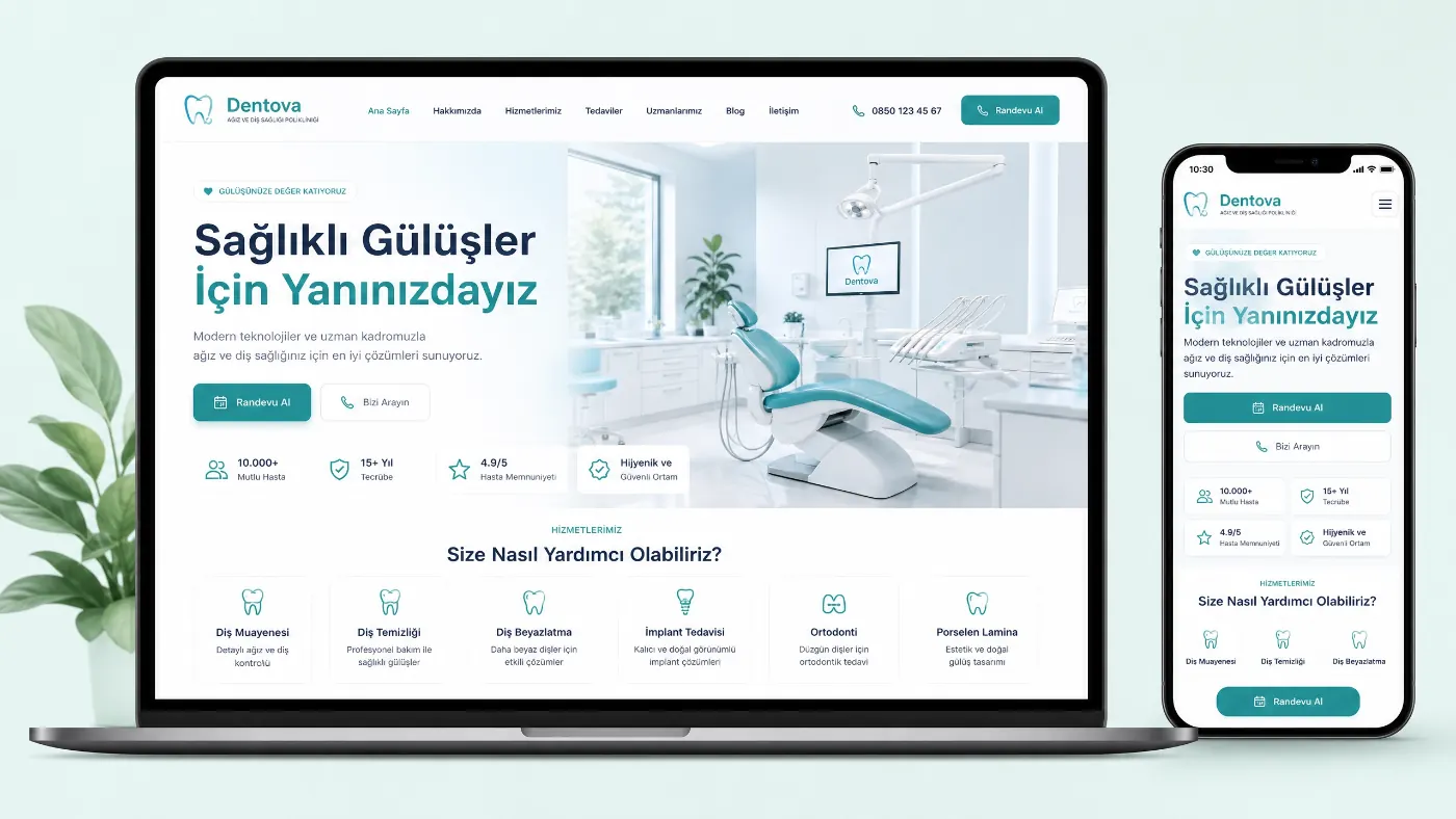Dentova arayüz tasarımı, masaüstü ve mobil